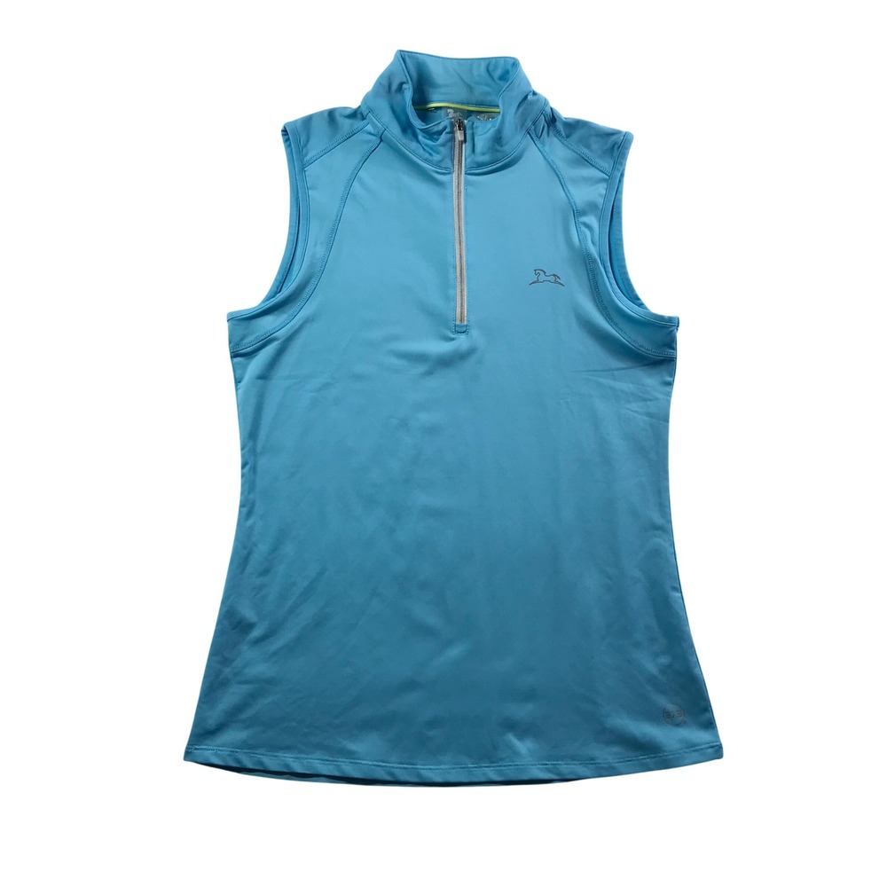 RJ Classics Womens Sleeveless Equestrian Sun Shirt Turquoise Blue 1/4 Zip Size M